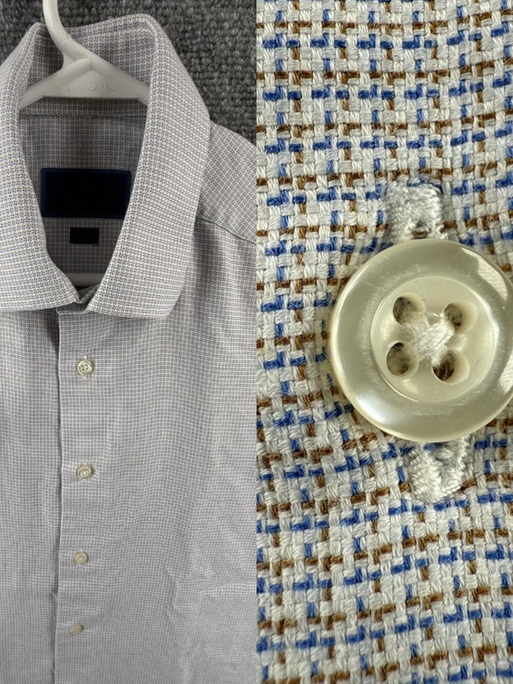 David Donahue Blue Brown Short Sleeve 16 Trim Check Cotton Button Up Shirt Men